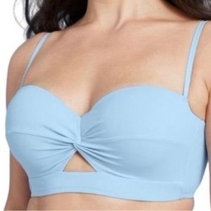 Baby/Light Blue Strappy Bikini Top 36C Underwire Crisscross Ties Padded Support